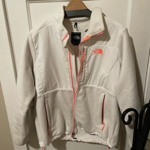 North Face Denali 2 White Jacket with Pink Accents